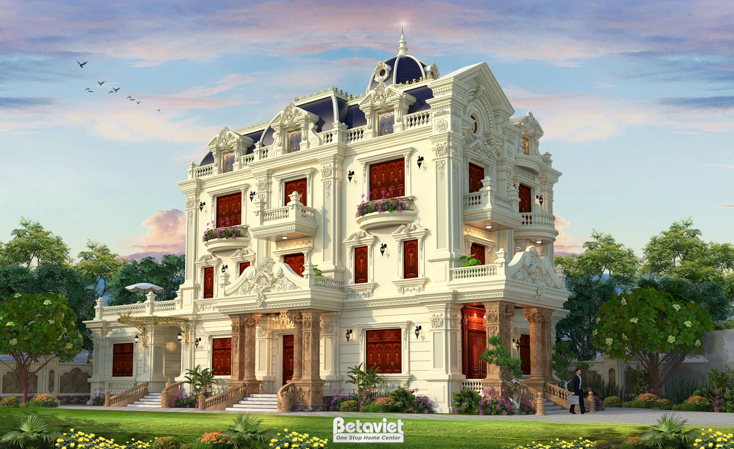 Mẫu thiết kế biệt thự cổ điển Pháp 750m2 tại Hải Phòng KT18106