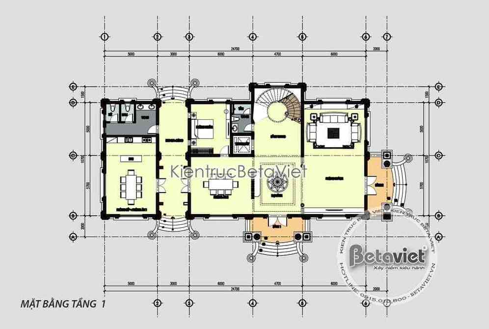 Lâu đài cổ điển tại Hải Phòng KT18106 – bản vẽ mặt bằng tầng 1