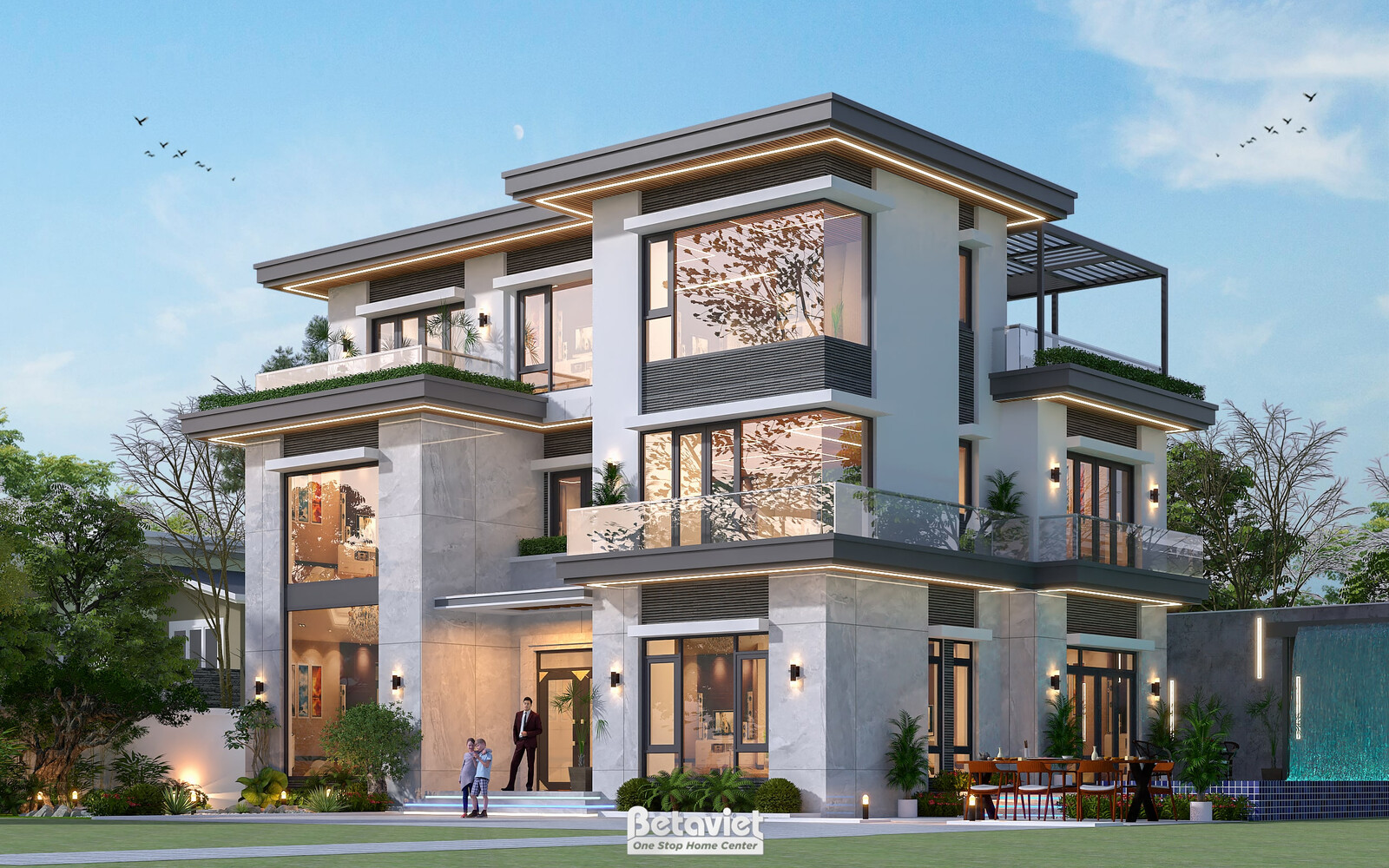 Biệt thự 3 tầng hiện đại luxury KT24010 – phối cảnh mặt tiền (2)