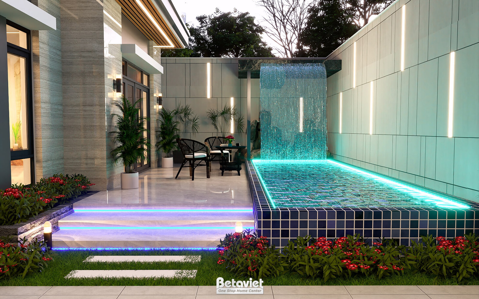 Biệt thự 3 tầng hiện đại luxury KT24010 – sân vườn và hồ bơi