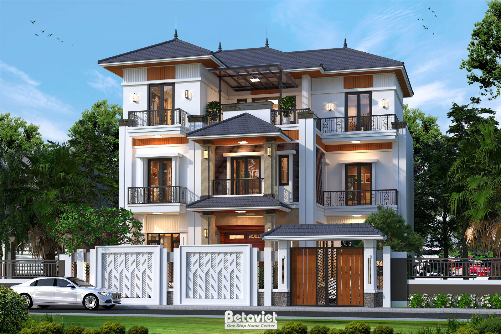Biệt thự 3 tầng hiện đại KT22182 – phối cảnh mặt tiền (2)