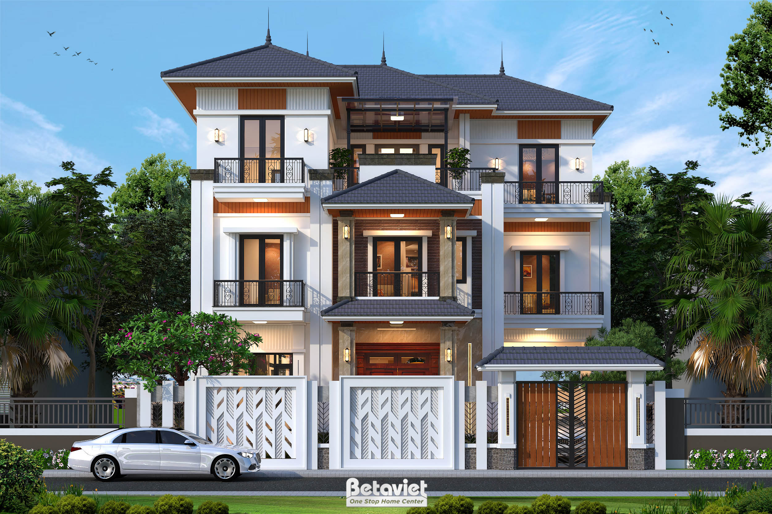 Mẫu thiết kế biệt thự hiện đại 3 tầng mái Nhật tại KĐT Trần Lãm KT22182