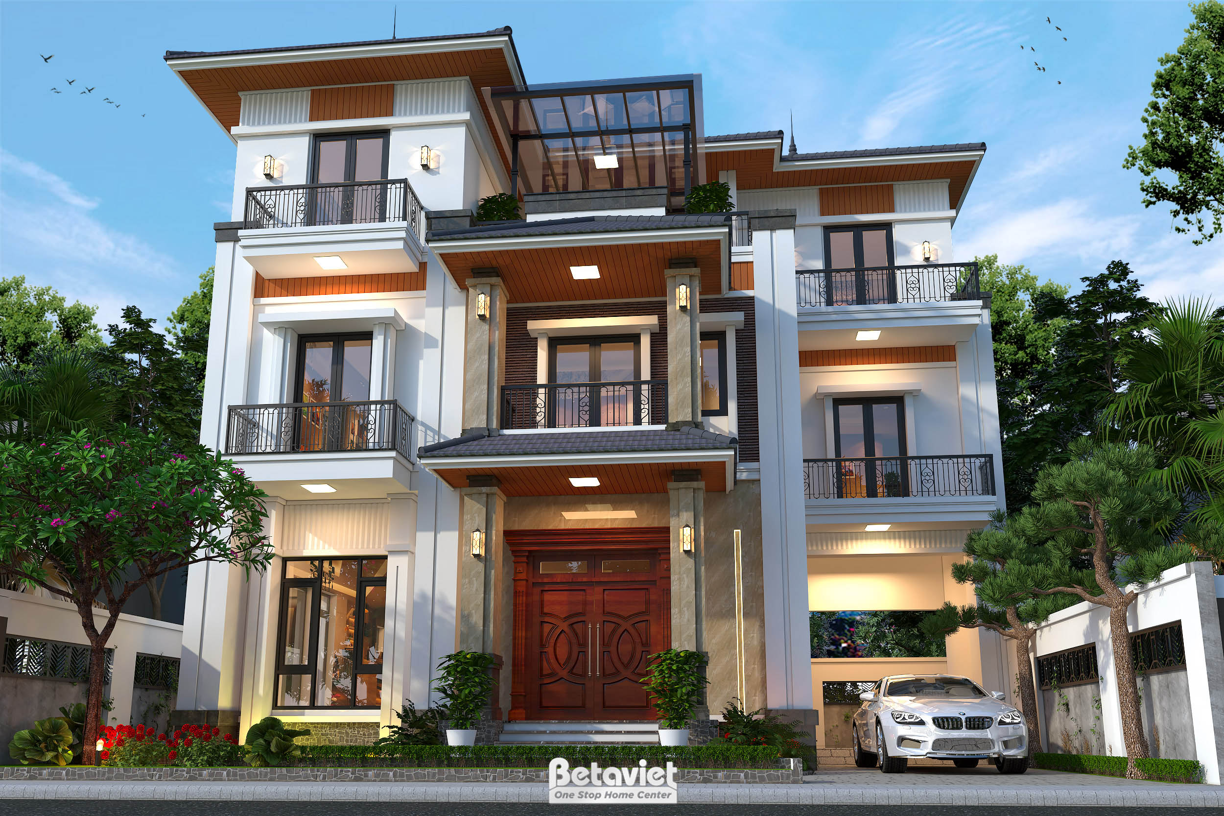 Mẫu thiết kế biệt thự hiện đại 3 tầng mái Nhật tại KĐT Trần Lãm KT22182
