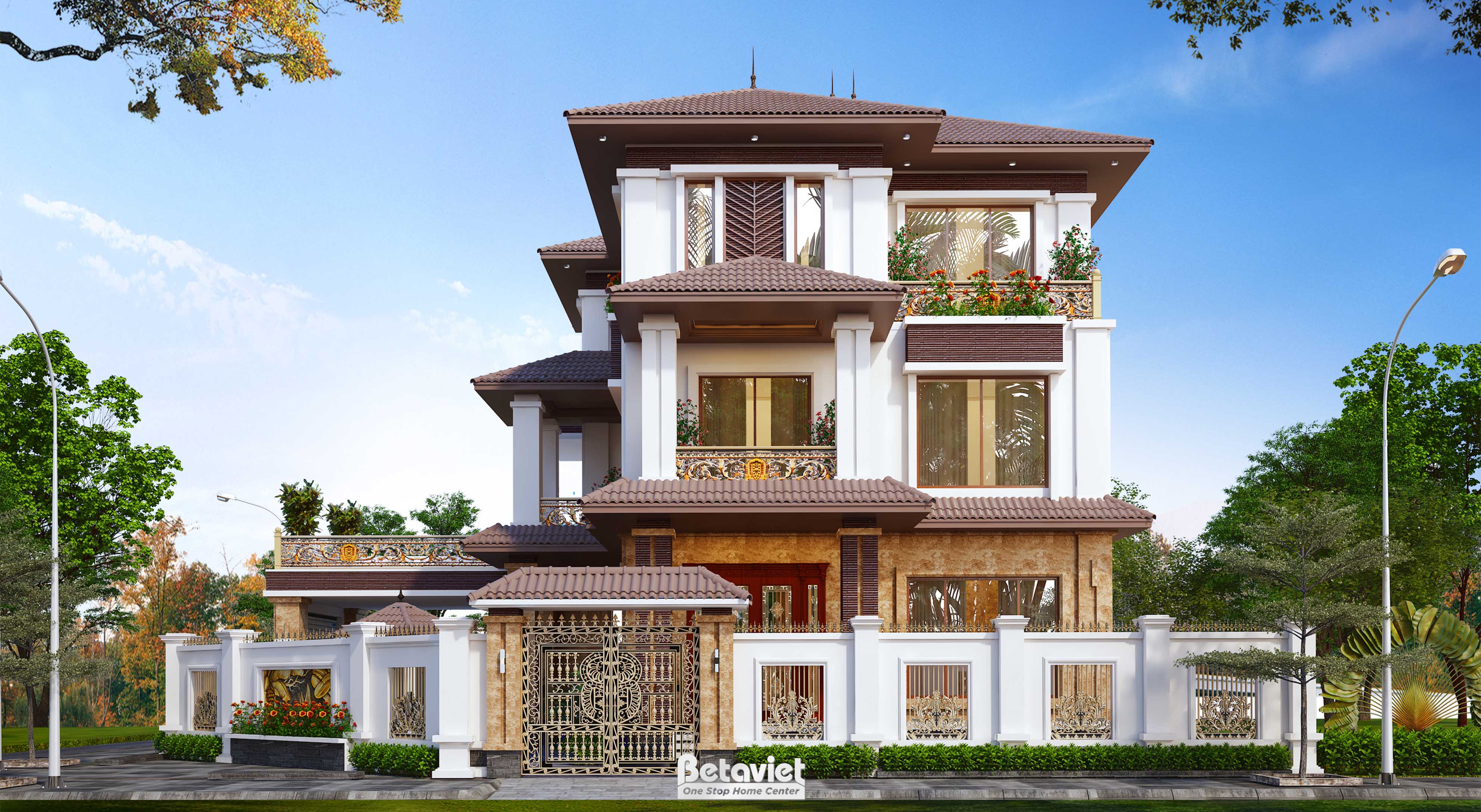 Mẫu thiết kế biệt thự hiện đại 3 tầng mái Nhật tại Kon Tum KT22153