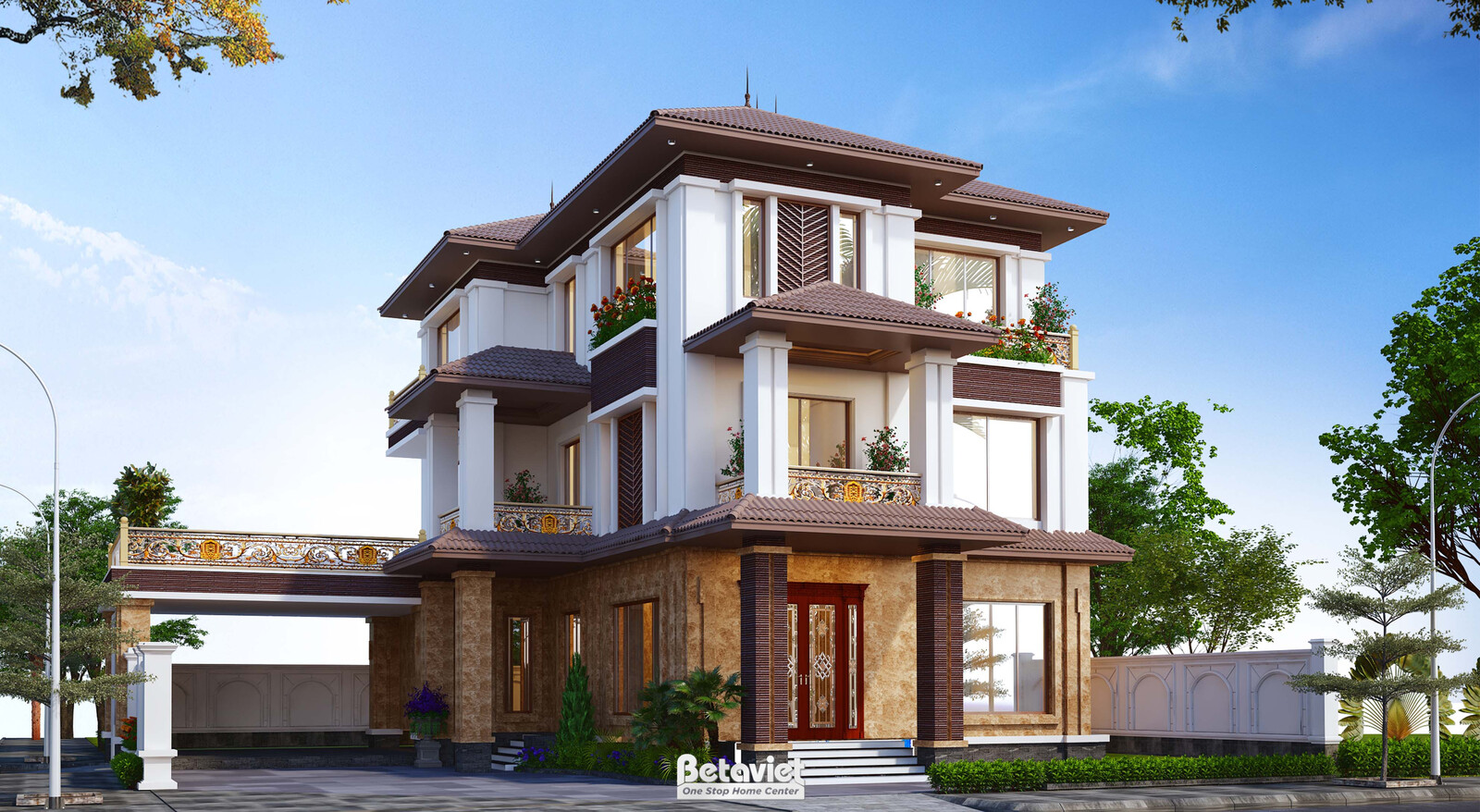 Biệt thự 3 tầng hiện đại KT22153 – phối cảnh mặt tiền (3)