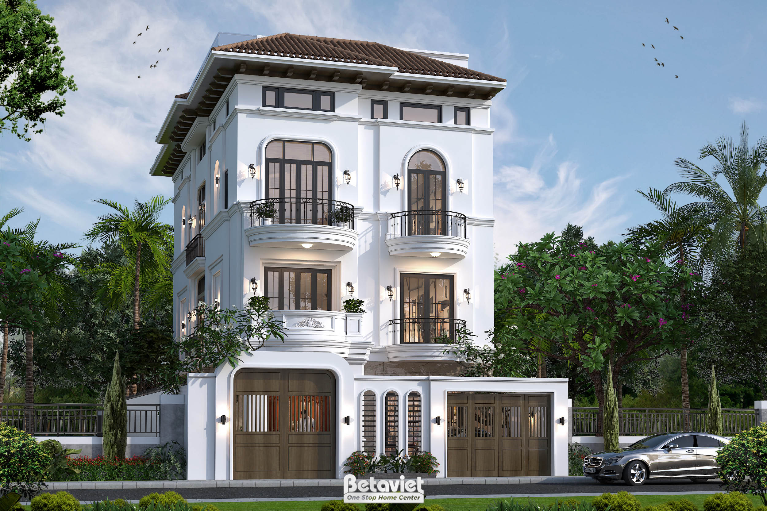 Mẫu thiết kế biệt thự Indochine 4 tầng 550m2 tại Hà Nội KT23115