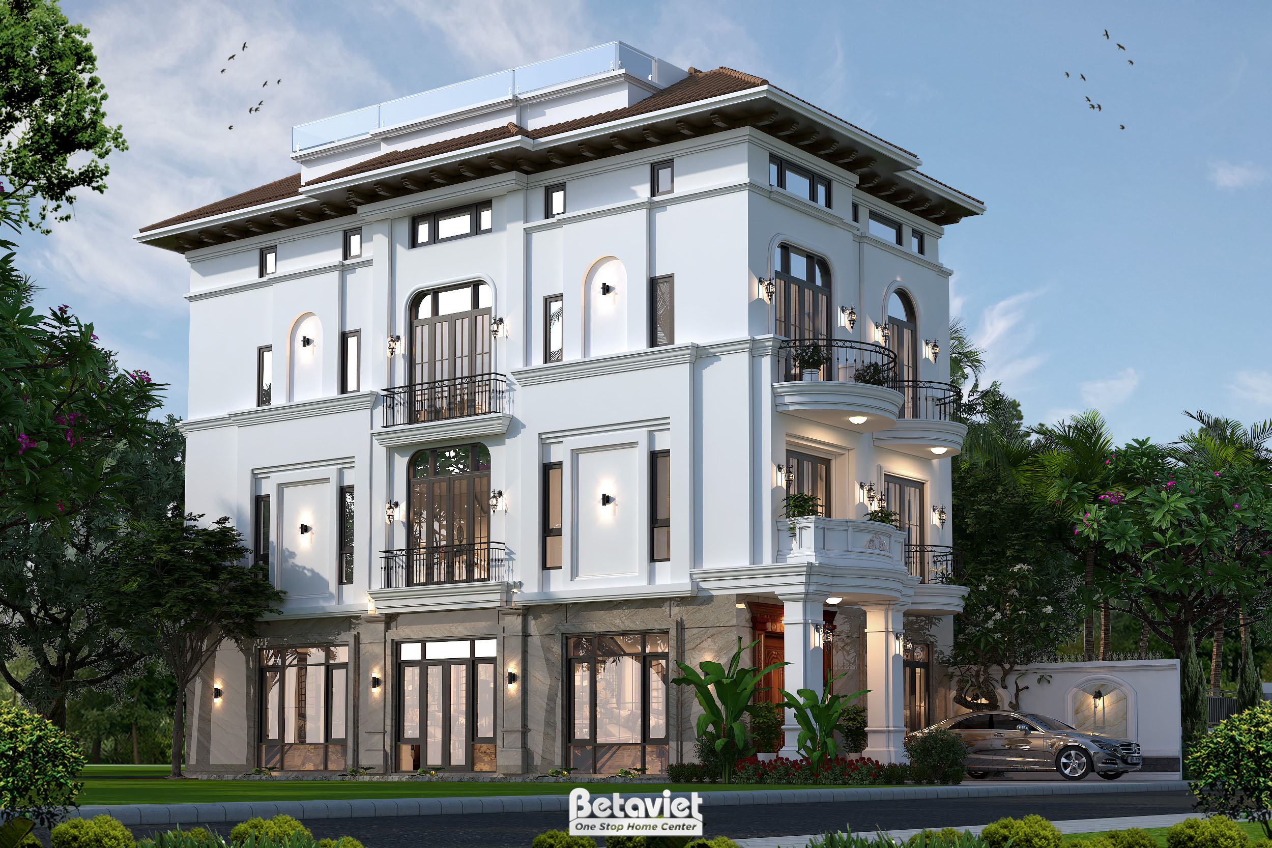 Mẫu thiết kế biệt thự Indochine 4 tầng 550m2 tại Hà Nội KT23115