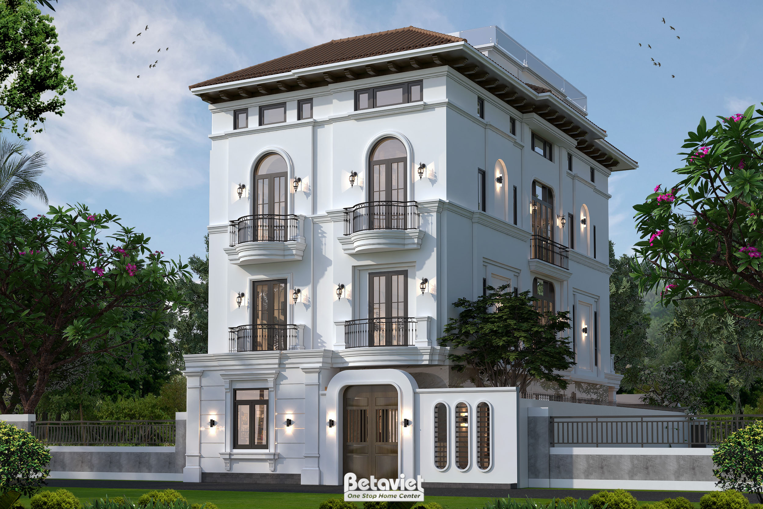 Mẫu thiết kế biệt thự biển Indochine 4 tầng 550m2 tại Hà Nội KT23115