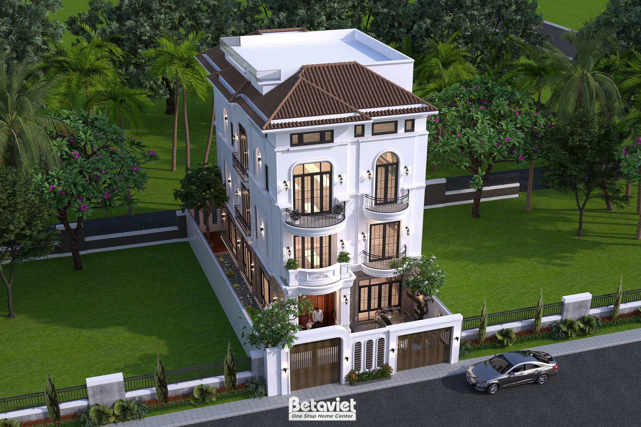 Mẫu thiết kế biệt thự Indochine 4 tầng 550m2 tại Hà Nội KT23115
