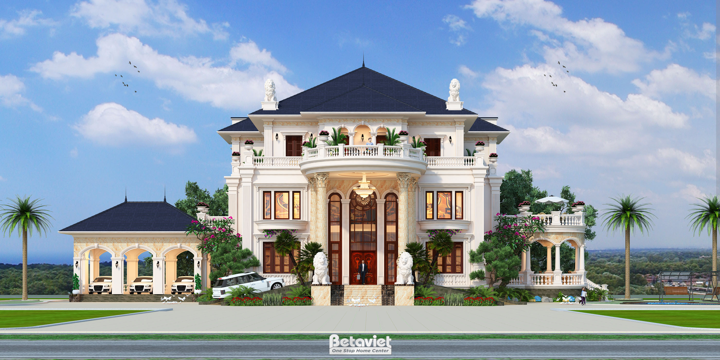 Mẫu thiết kế dinh thự có sân vườn 4 tầng tân cổ điển 1600m2 tại Thanh Hóa KT20071