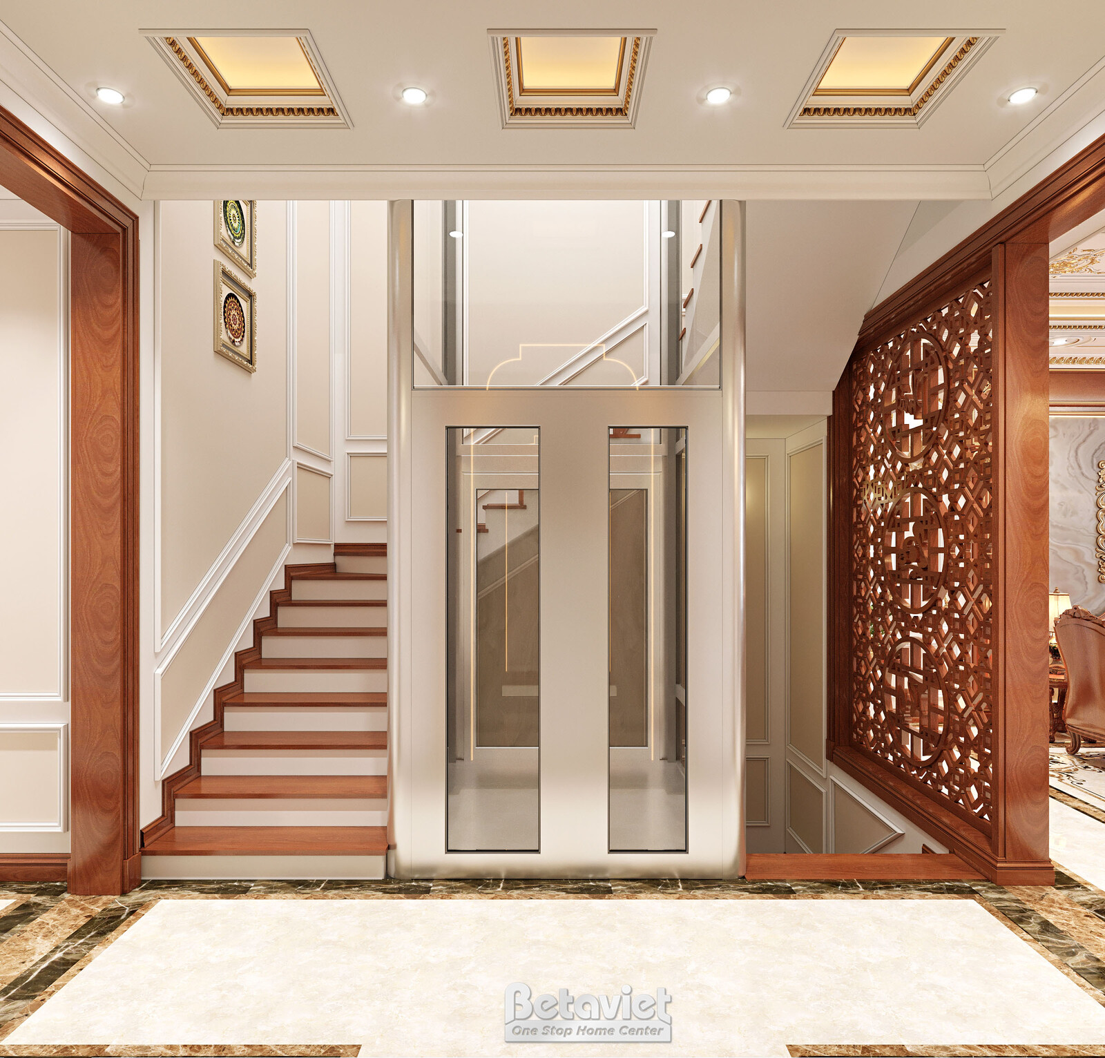 Nội thất hành lang biệt thự hiện đại NT22209 – góc nhìn tổng thể