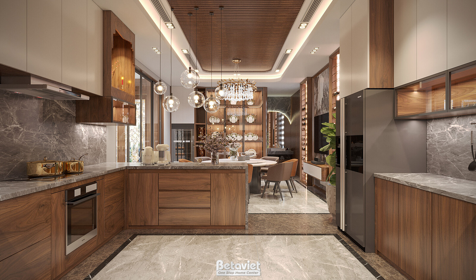 Nội thất phòng bếp biệt thự hiện đại KT22193 – góc nhìn 2