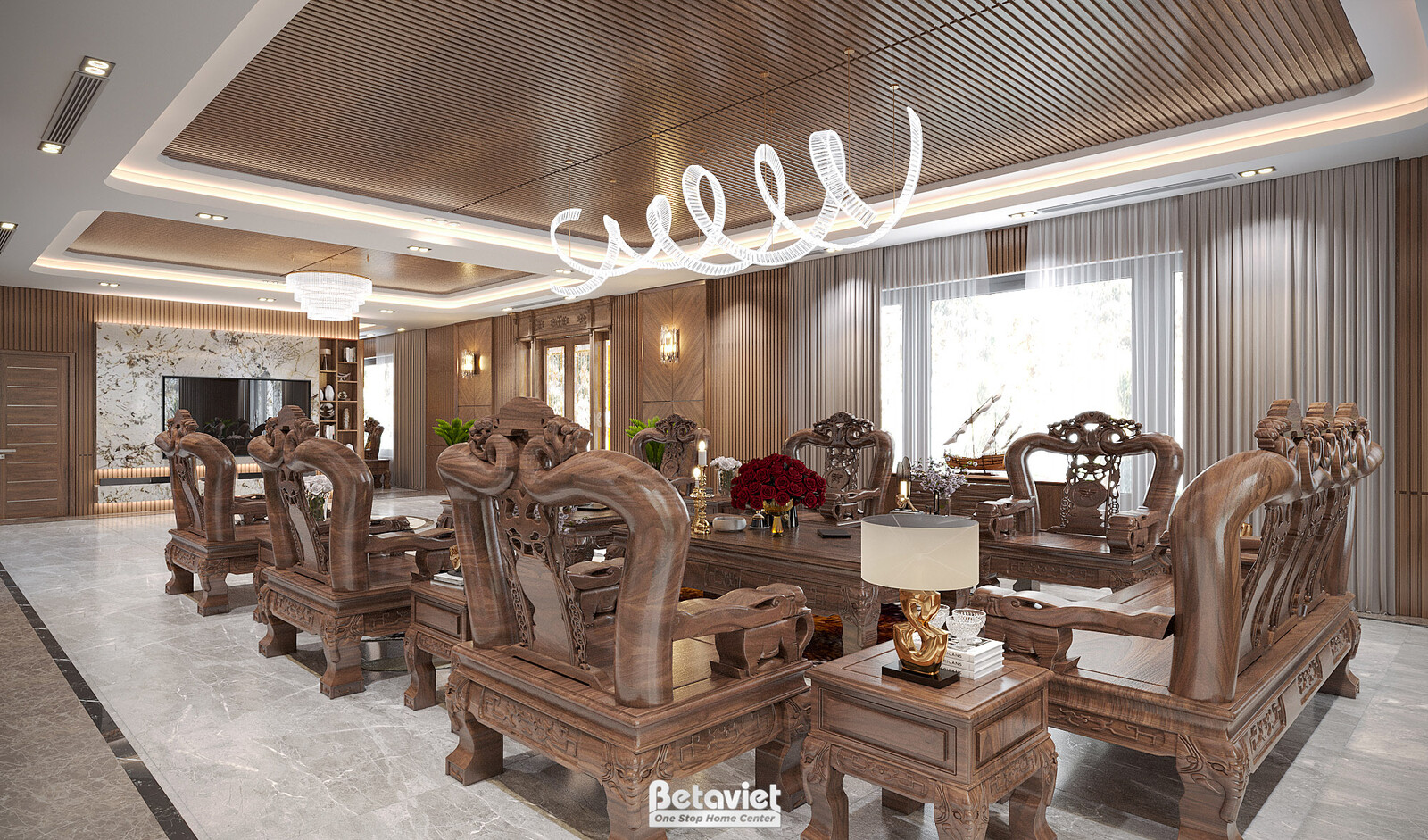 Nội thất phòng khách biệt thự tân cổ điển KT22193 – góc nhìn 2