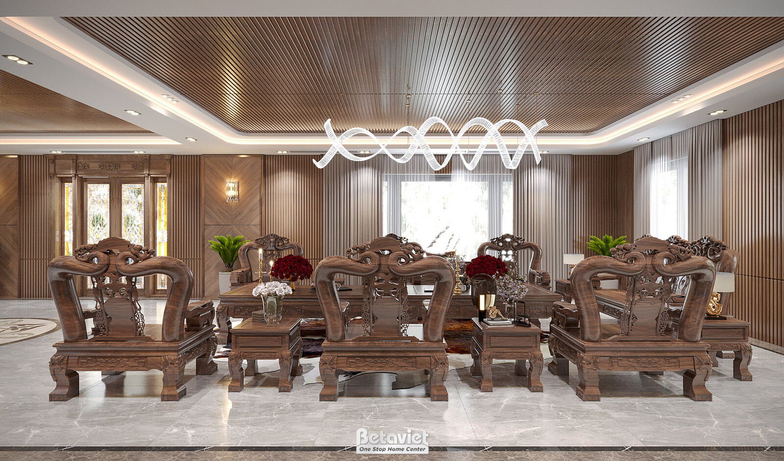 Nội thất phòng khách biệt thự tân cổ điển KT22193 – góc nhìn 3