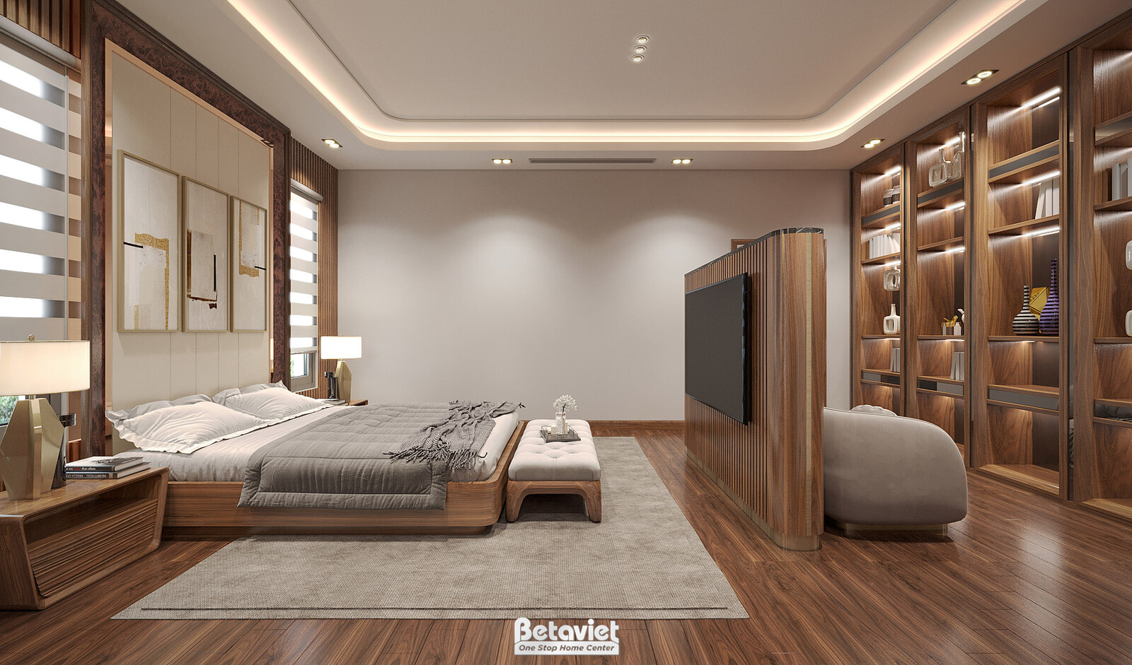 Nội thất phòng ngủ biệt thự hiện đại KT22193 – góc nhìn tổng thể