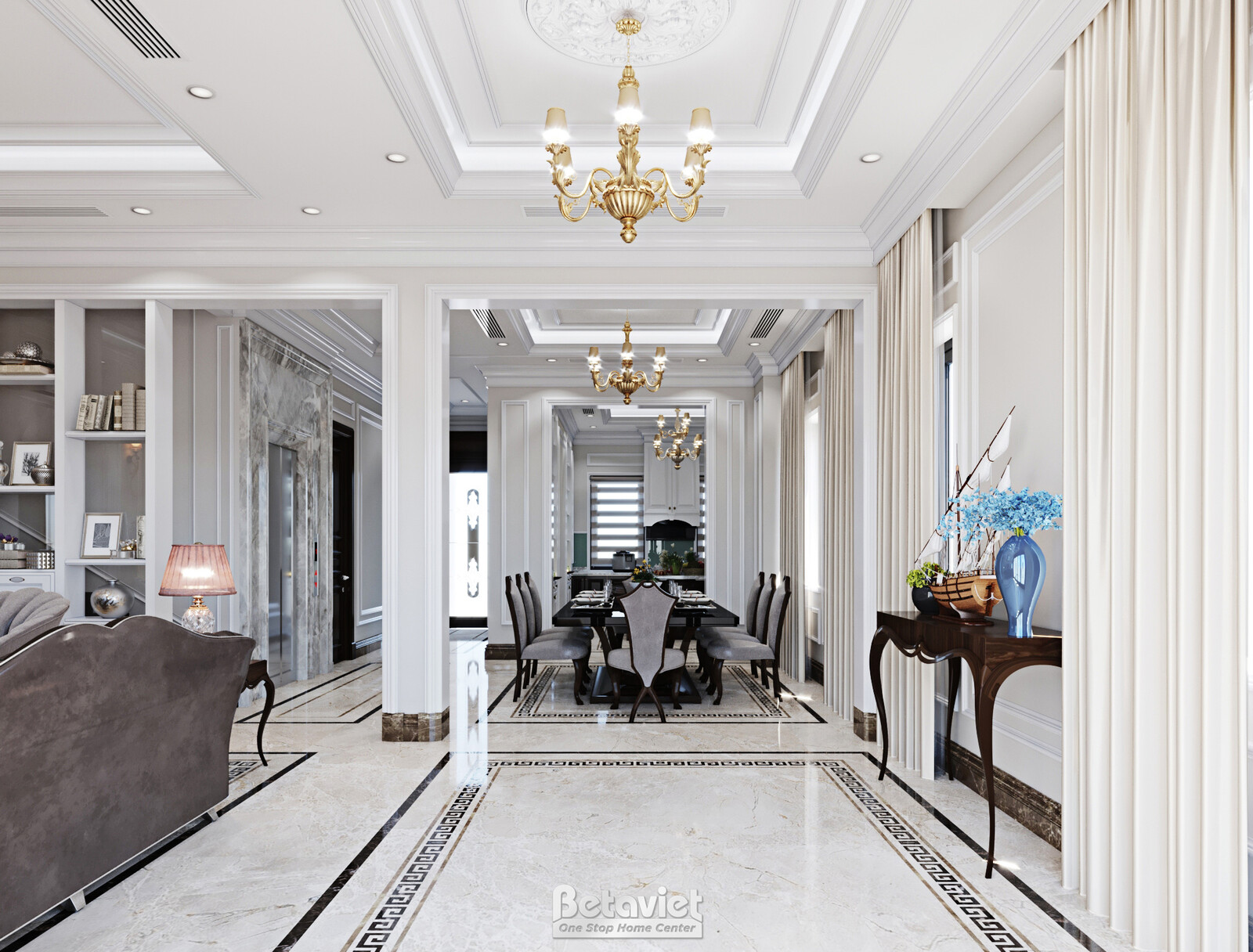 Nội thất phòng ăn biệt thự tân cổ điển NT23326 – góc nhìn 3