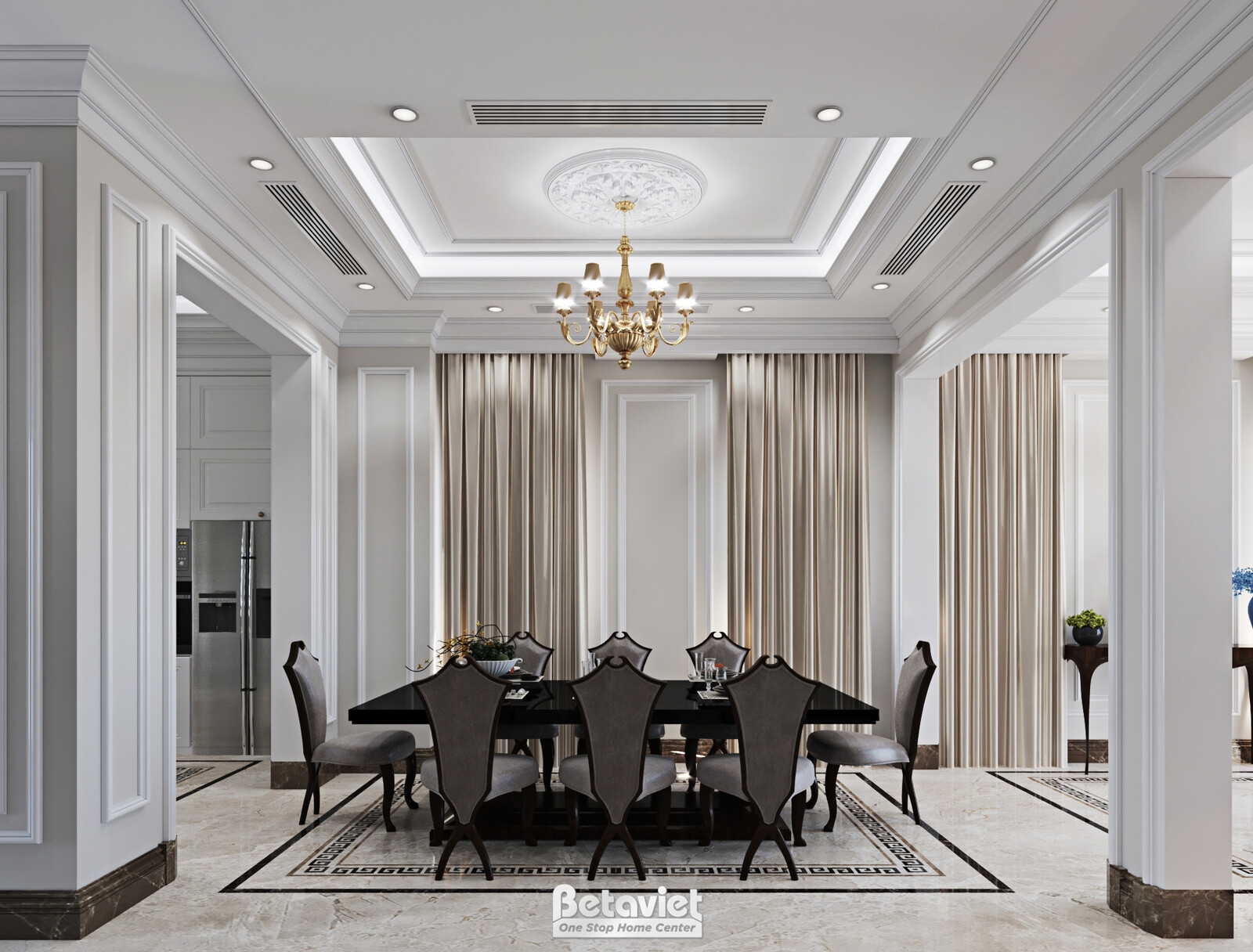 Nội thất phòng ăn biệt thự tân cổ điển NT23326 – góc nhìn 2