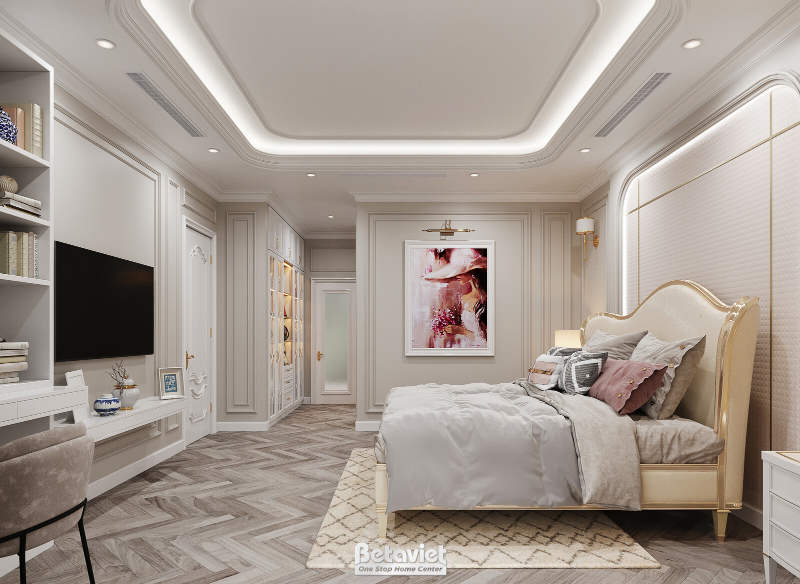 Nội thất phòng ngủ biệt thự tân cổ điển NT23323 – góc nhìn 4