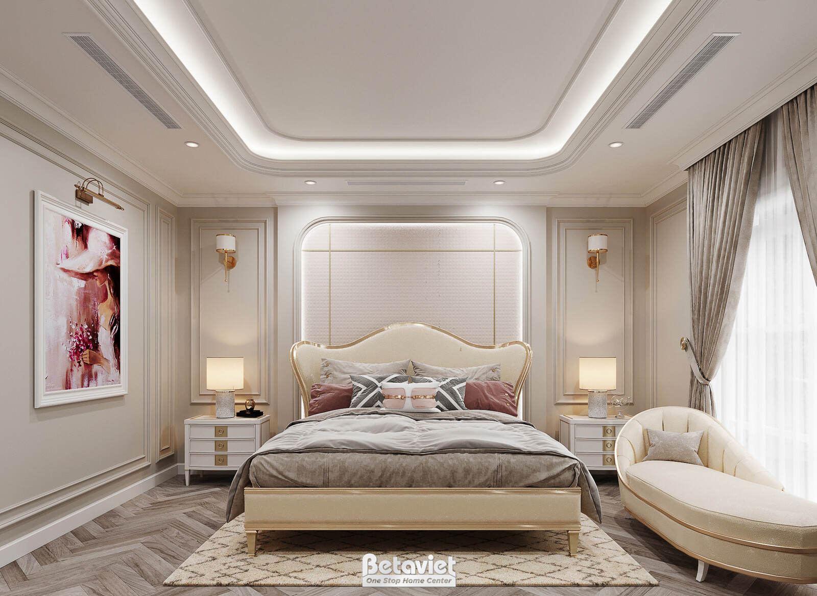 Nội thất phòng ngủ biệt thự tân cổ điển NT23323 – góc nhìn tổng thể