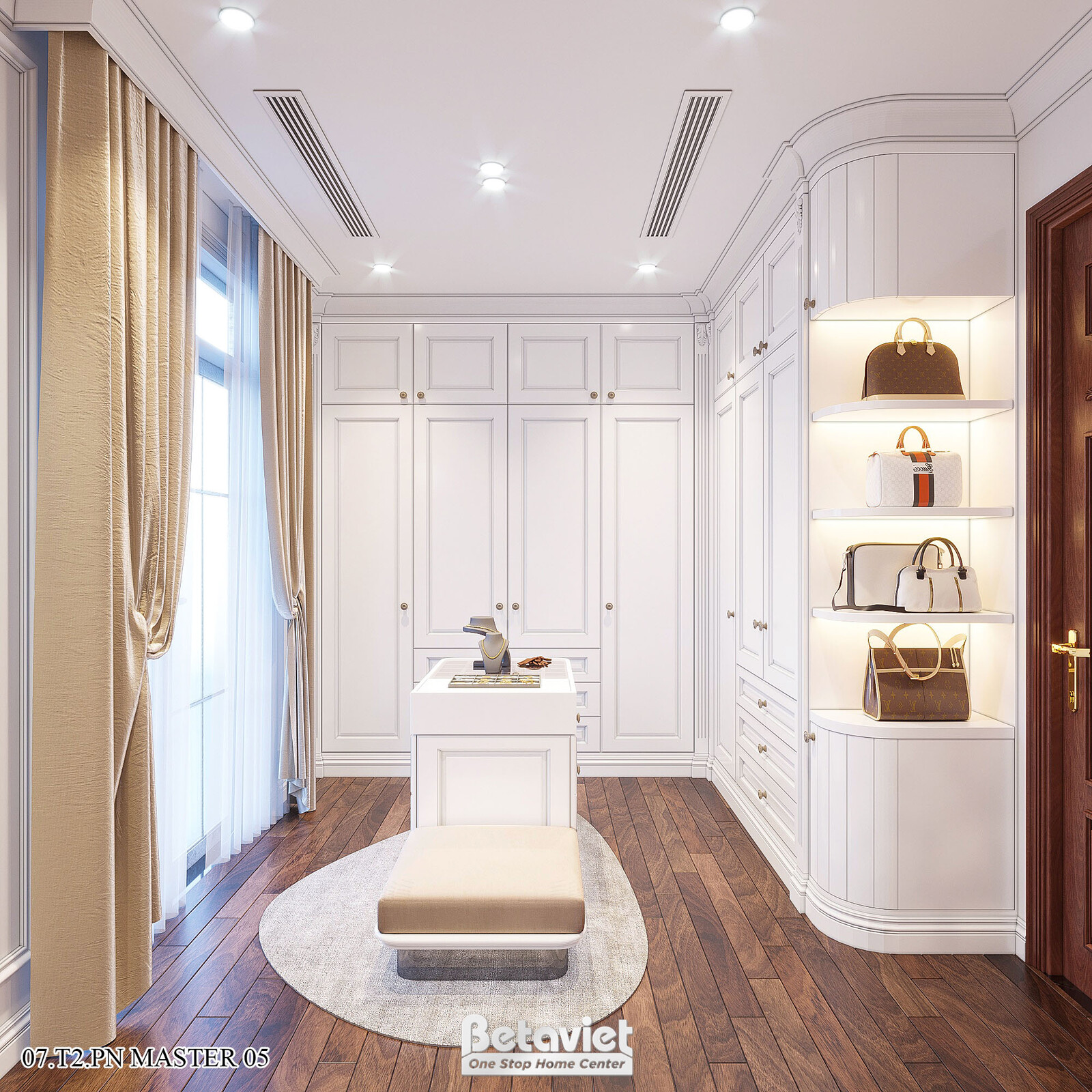 Nội thất phòng thay đồ biệt thự hiện đại KT22016 – góc nhìn tổng thể