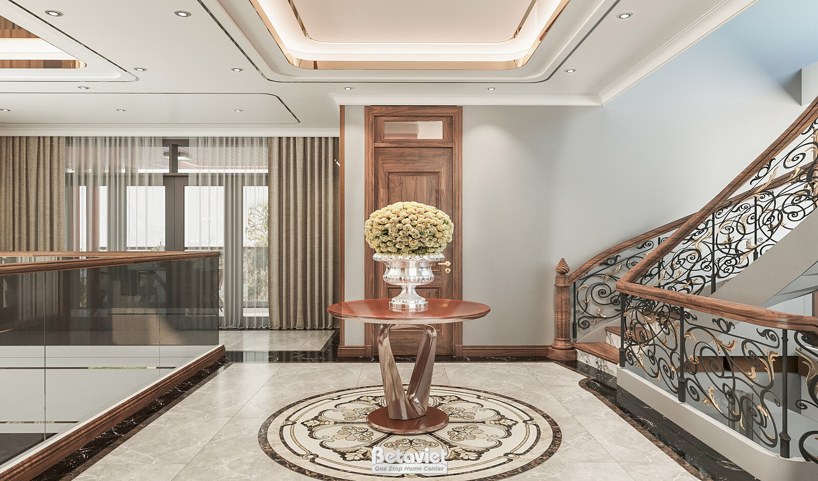 Nội thất đại sảnh biệt thự hiện đại NT22074 – góc nhìn 2