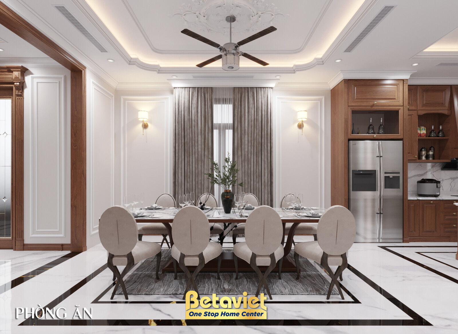 Nội thất phòng ăn biệt thự tân cổ điển KT23044 – góc nhìn 2