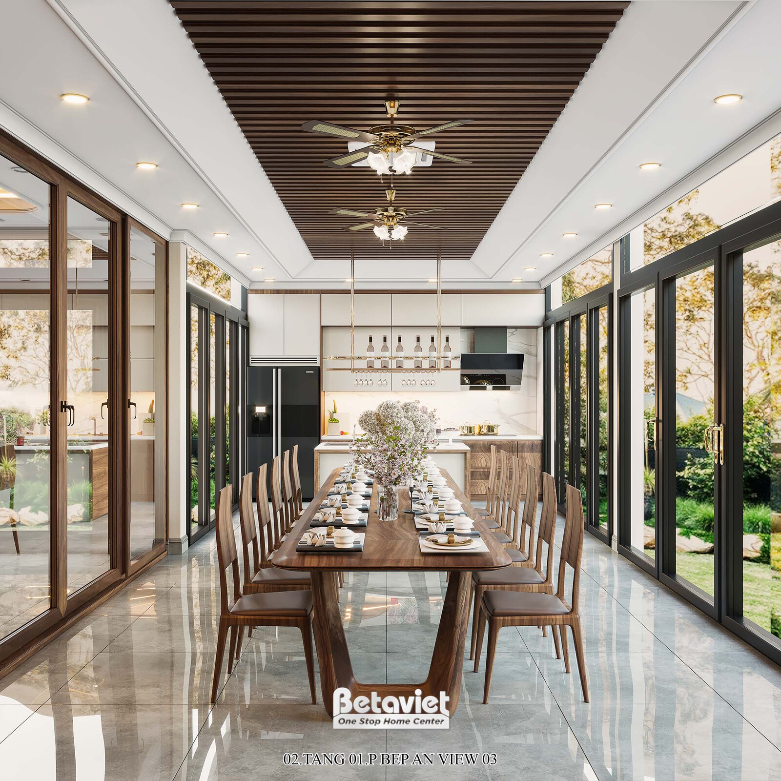 Nội thất phòng ăn biệt thự hiện đại NT22217 – góc nhìn tổng thể