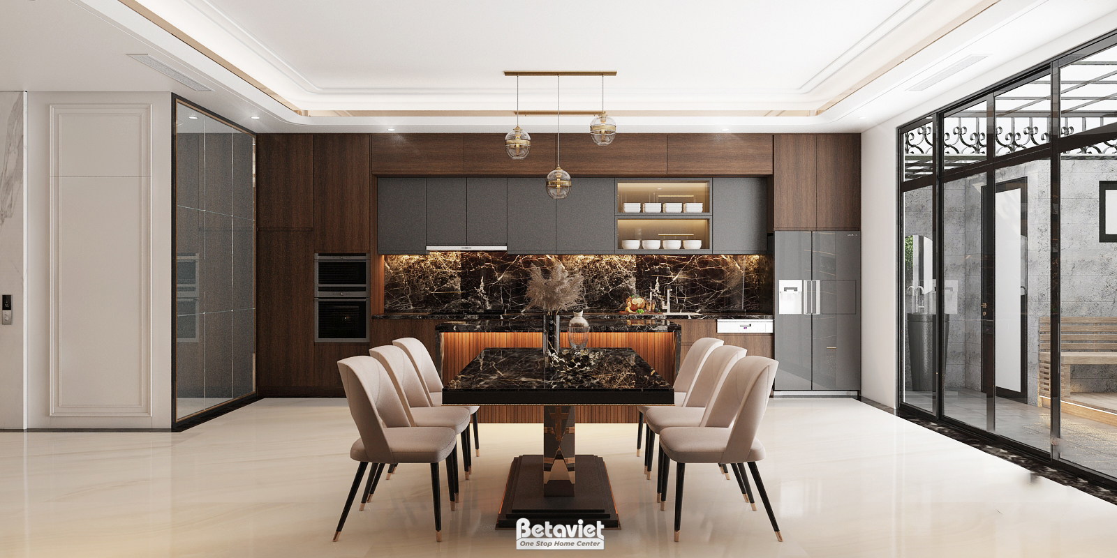 Nội thất phòng ăn hiện đại KĐT Geleximco NT21228