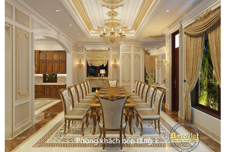 Nội thất phòng ăn biệt thự tân cổ điển NT22030 – góc nhìn 3
