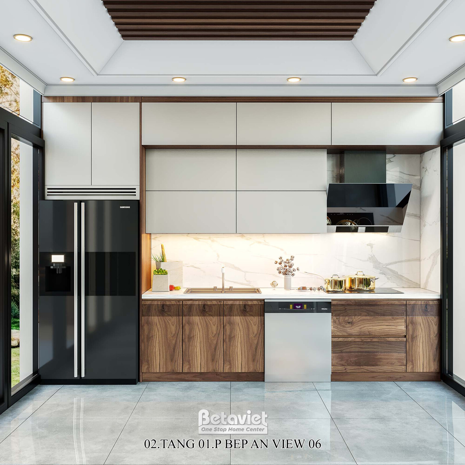 Nội thất phòng bếp biệt thự hiện đại NT22217 – góc nhìn tổng thể