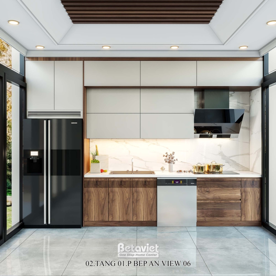 Mẫu nội thất phòng bếp hiện đại biệt thự châu Âu NT22217