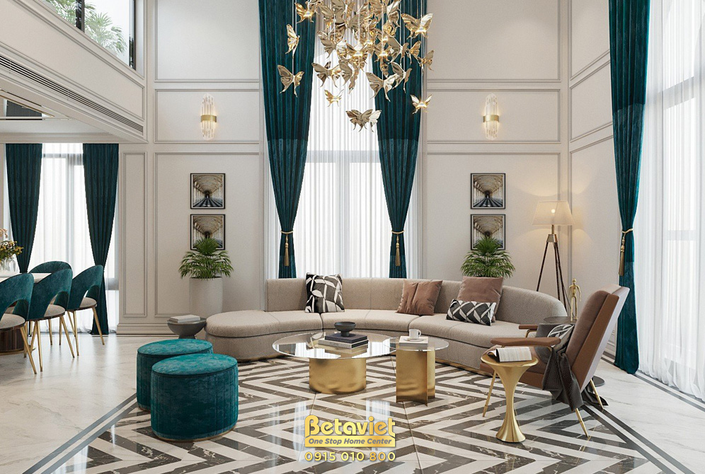 Nội thất phòng khách hiện đại luxury KĐT Vinhomes Ocean Park NT23308