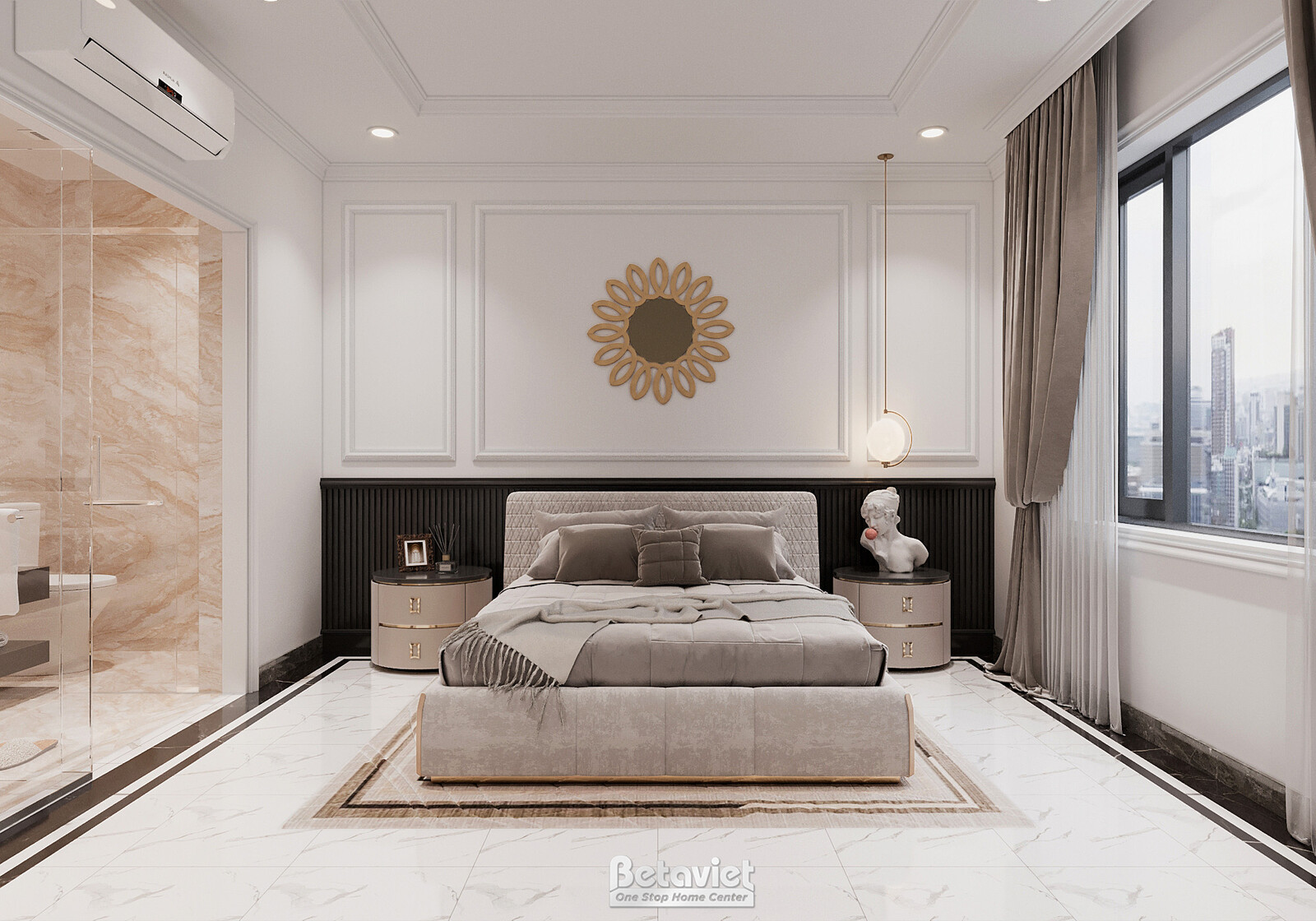 Nội thất phòng ngủ biệt thự Art Deco KT2009029 – góc nhìn tổng thể