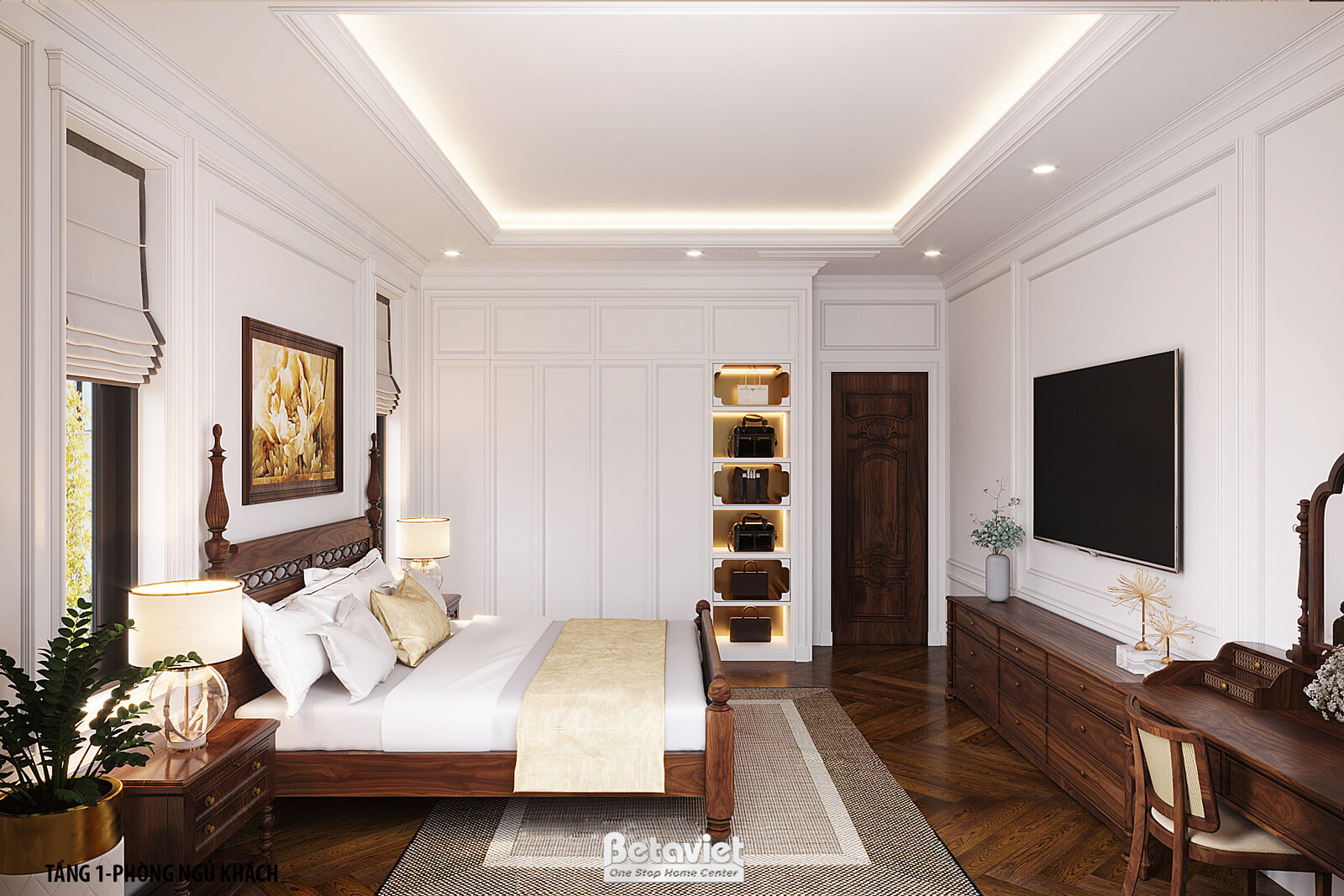 Nội thất phòng ngủ biệt thự Indochine KT22085 – góc nhìn 11