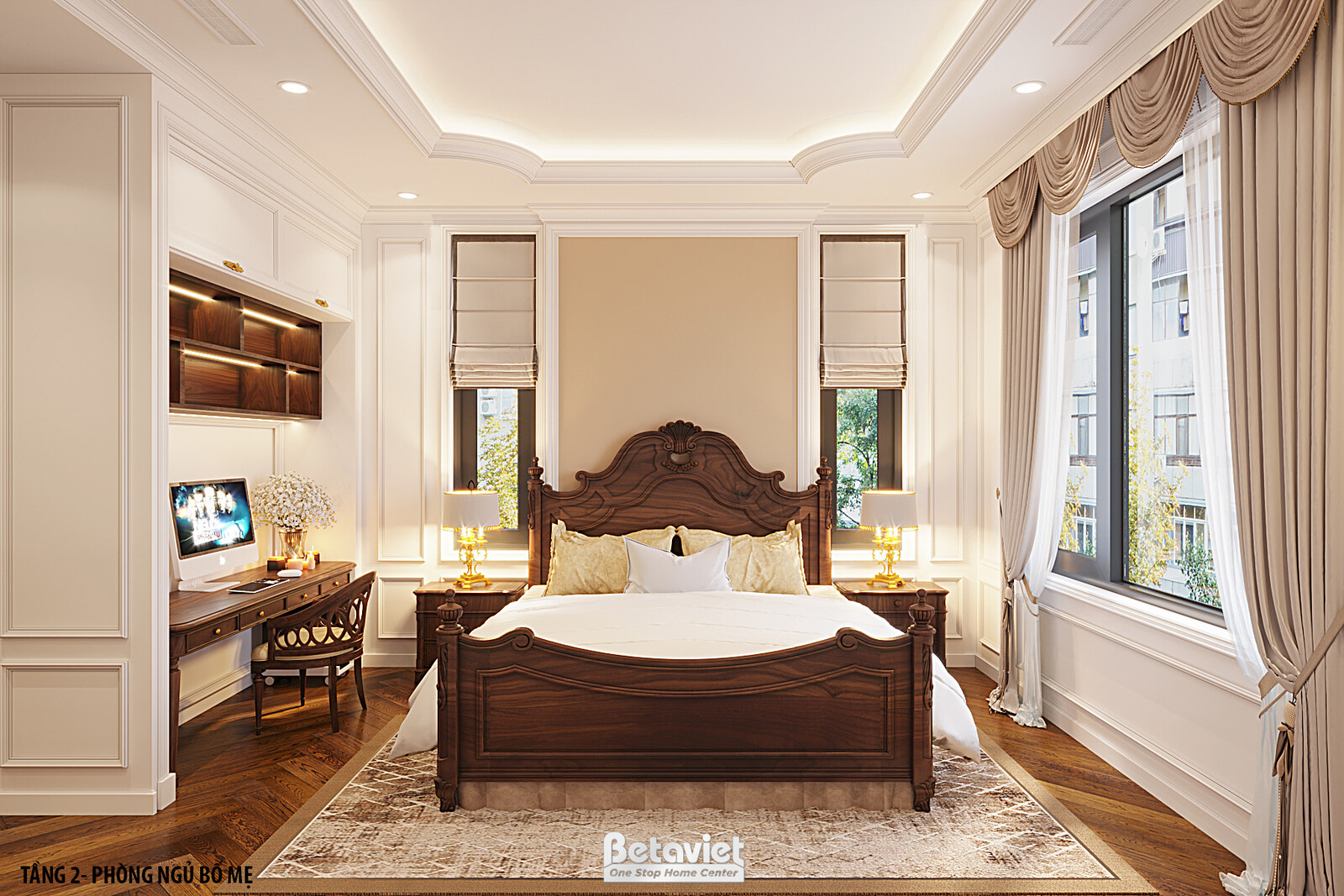 Nội thất phòng ngủ biệt thự Indochine KT22085 – góc nhìn 7