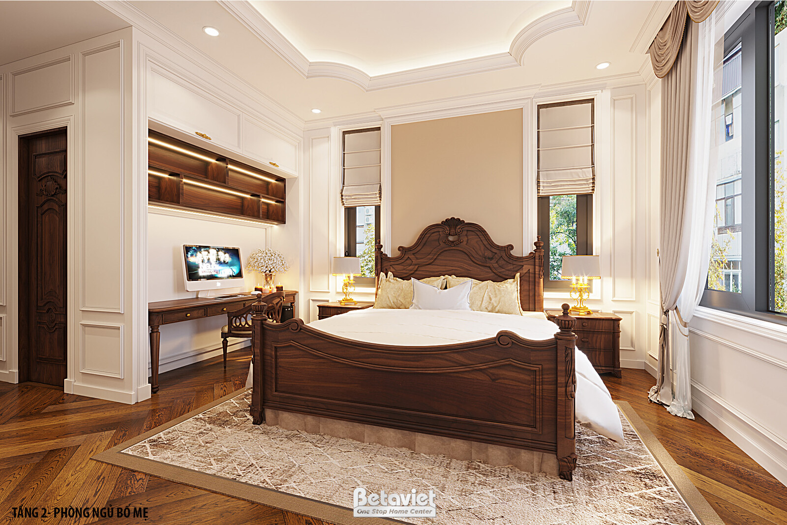 Nội thất phòng ngủ biệt thự Indochine KT22085 – góc nhìn 8