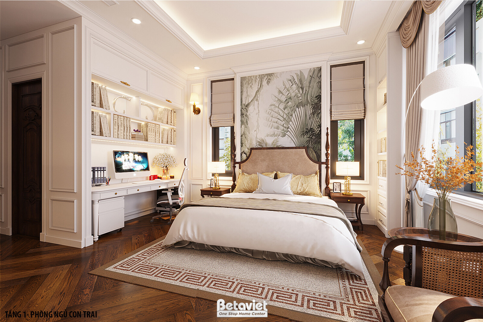 Nội thất phòng ngủ biệt thự Indochine KT22085 – góc nhìn 2