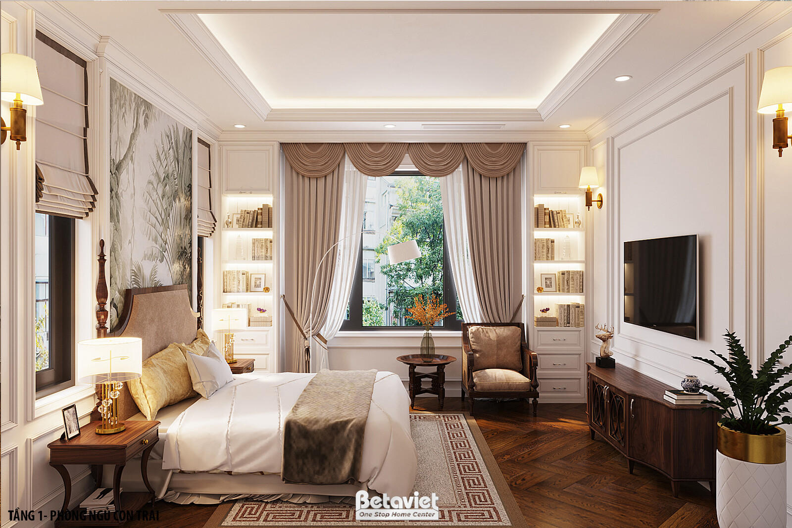 Nội thất phòng ngủ biệt thự Indochine KT22085 – góc nhìn 9