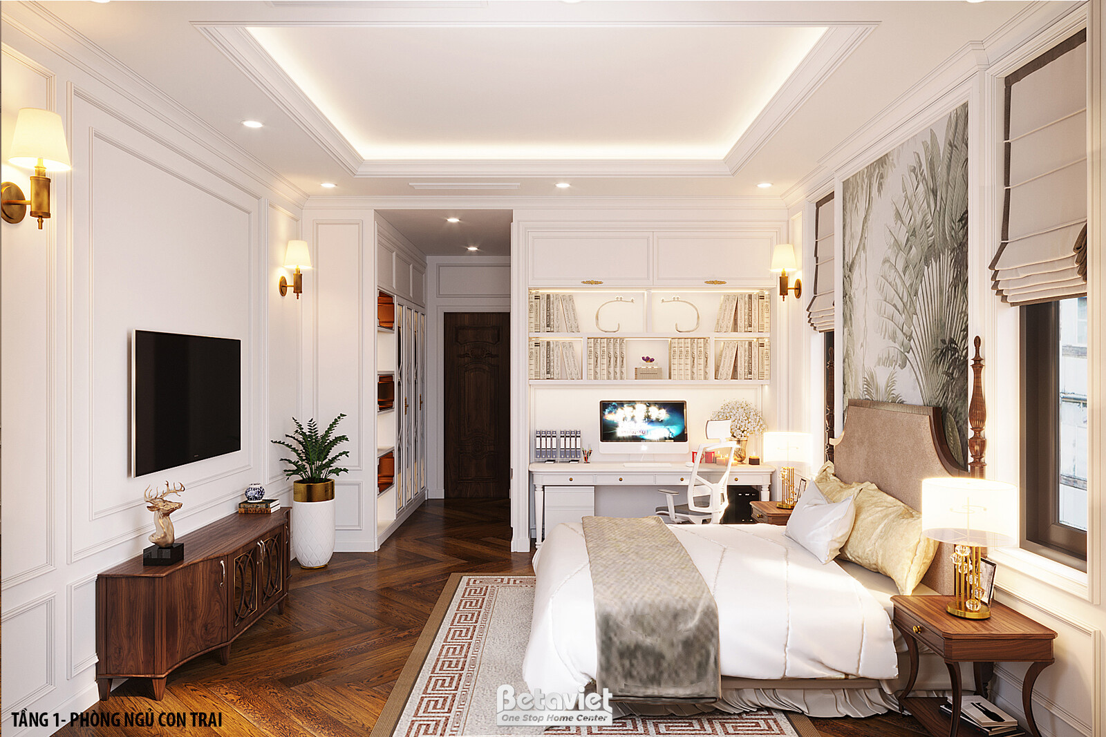 Nội thất phòng ngủ biệt thự Indochine KT22085 – góc nhìn 10