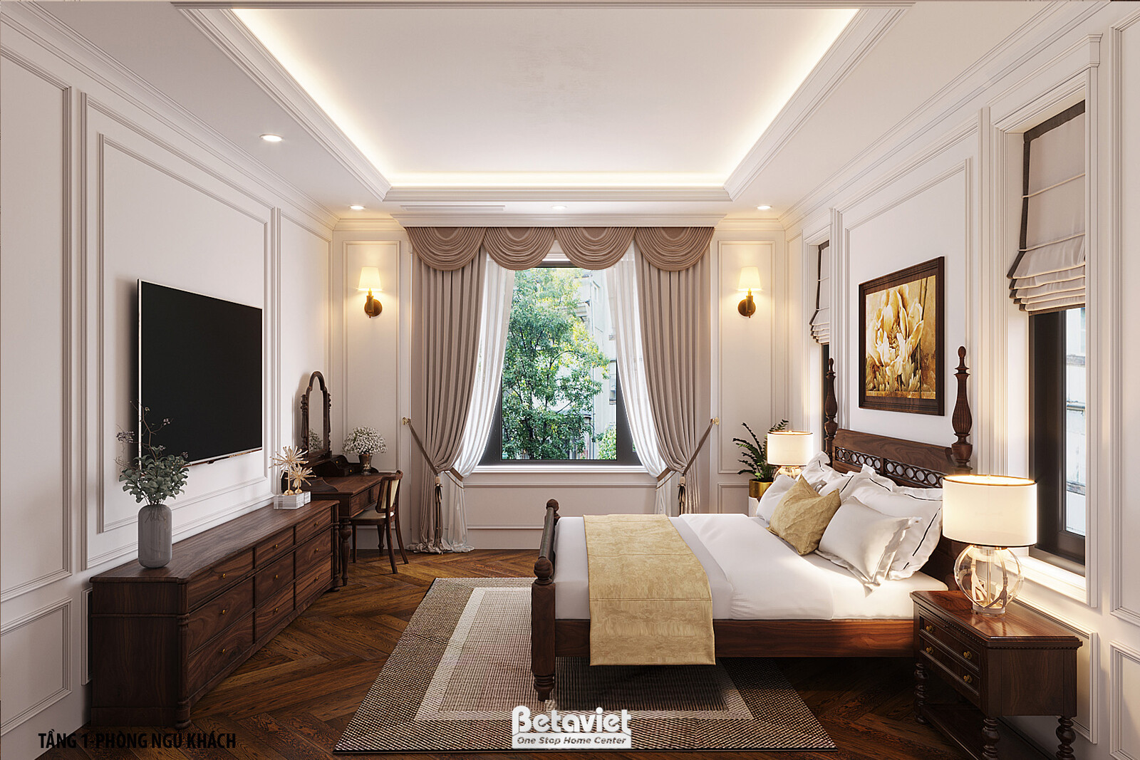 Nội thất phòng ngủ biệt thự Indochine KT22085 – góc nhìn 12
