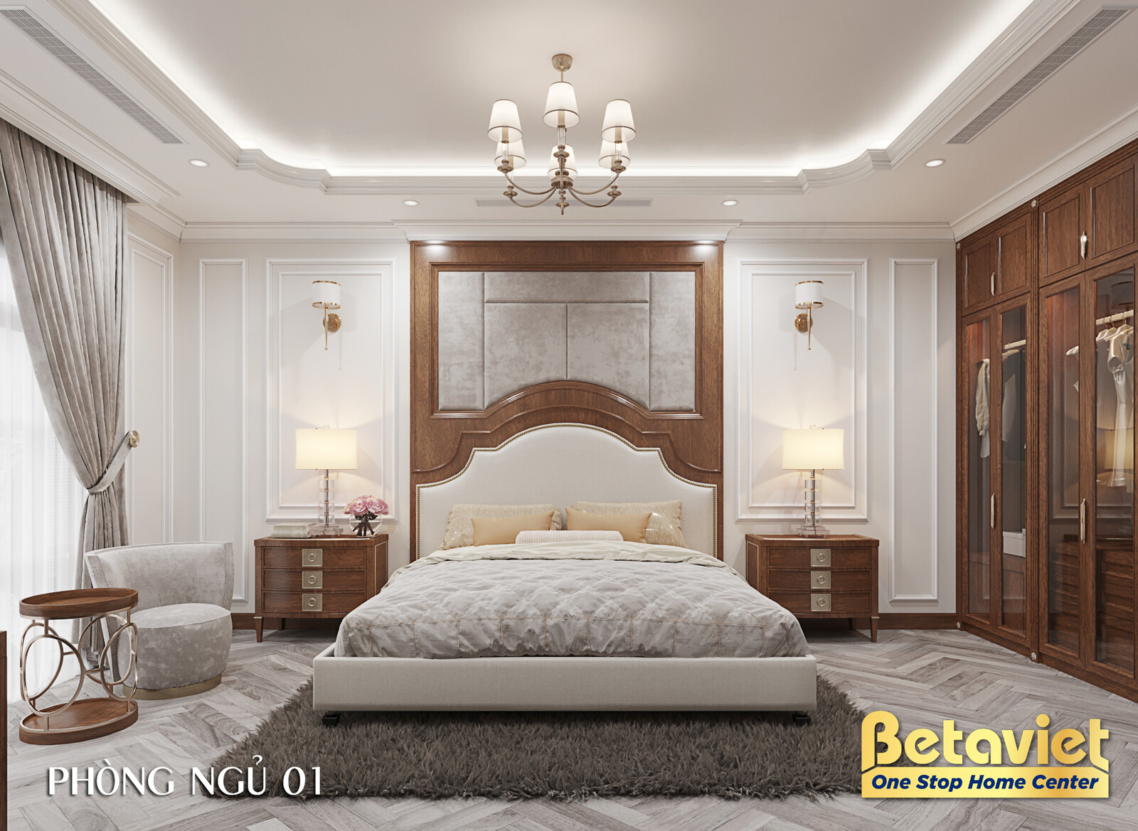 Nội thất phòng ngủ biệt thự tân cổ điển KT23044 – góc nhìn 2