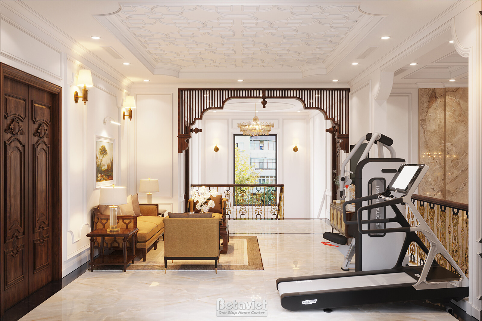 Nội thất phòng sinh hoạt chung biệt thự Indochine KT22085 – góc nhìn 2
