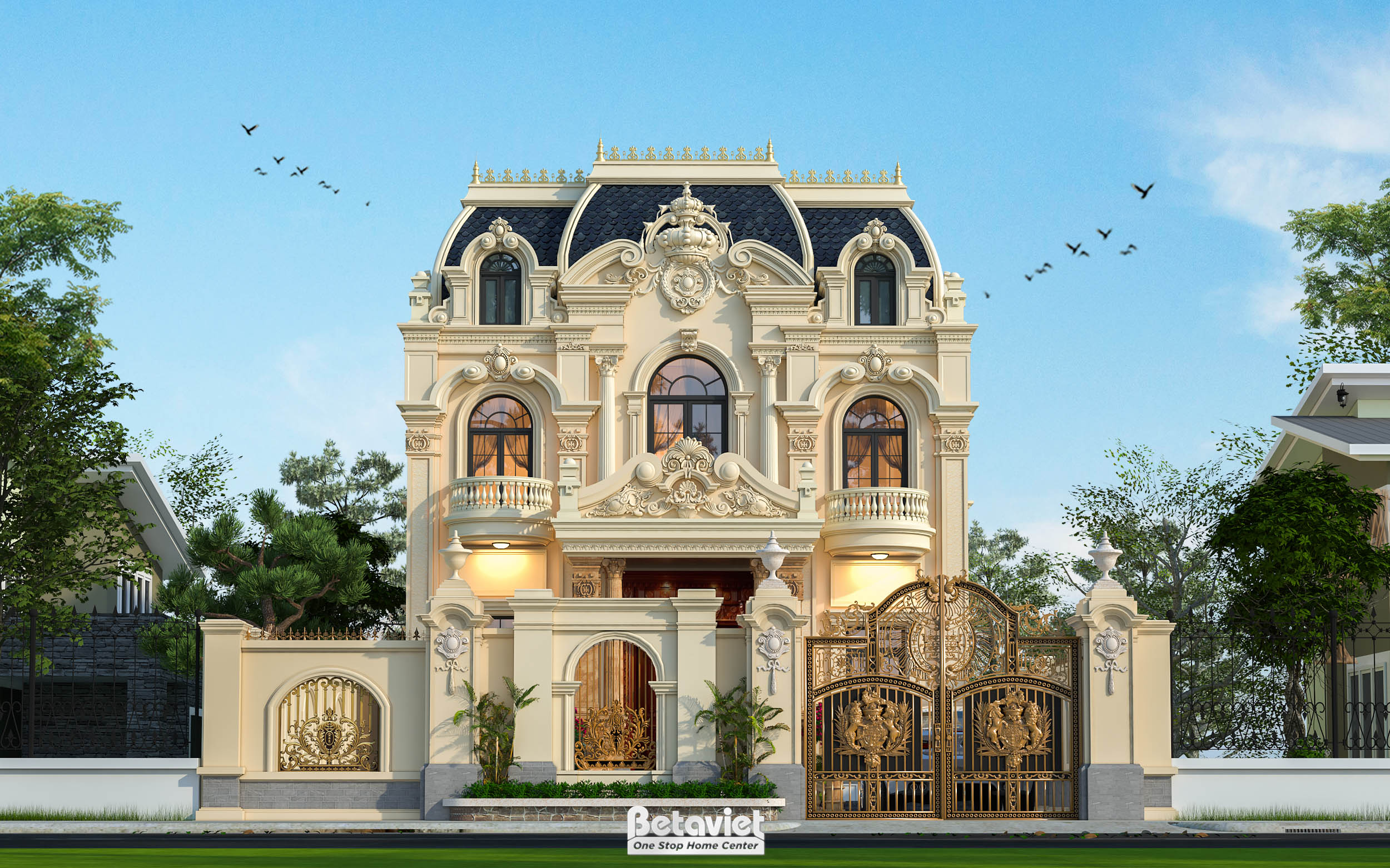 Thiết kế biệt thự 2 tầng 500m2 mái Mansard tại Kon Tum KT24200