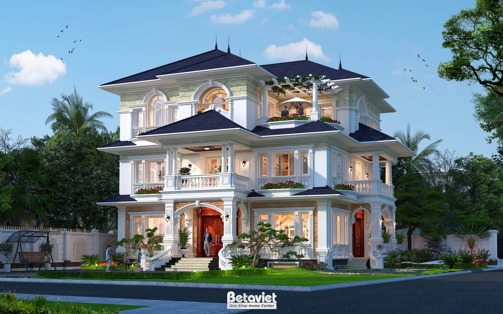Biệt thự 3 tầng tân cổ điển KT22017 – phối cảnh mặt tiền (2)