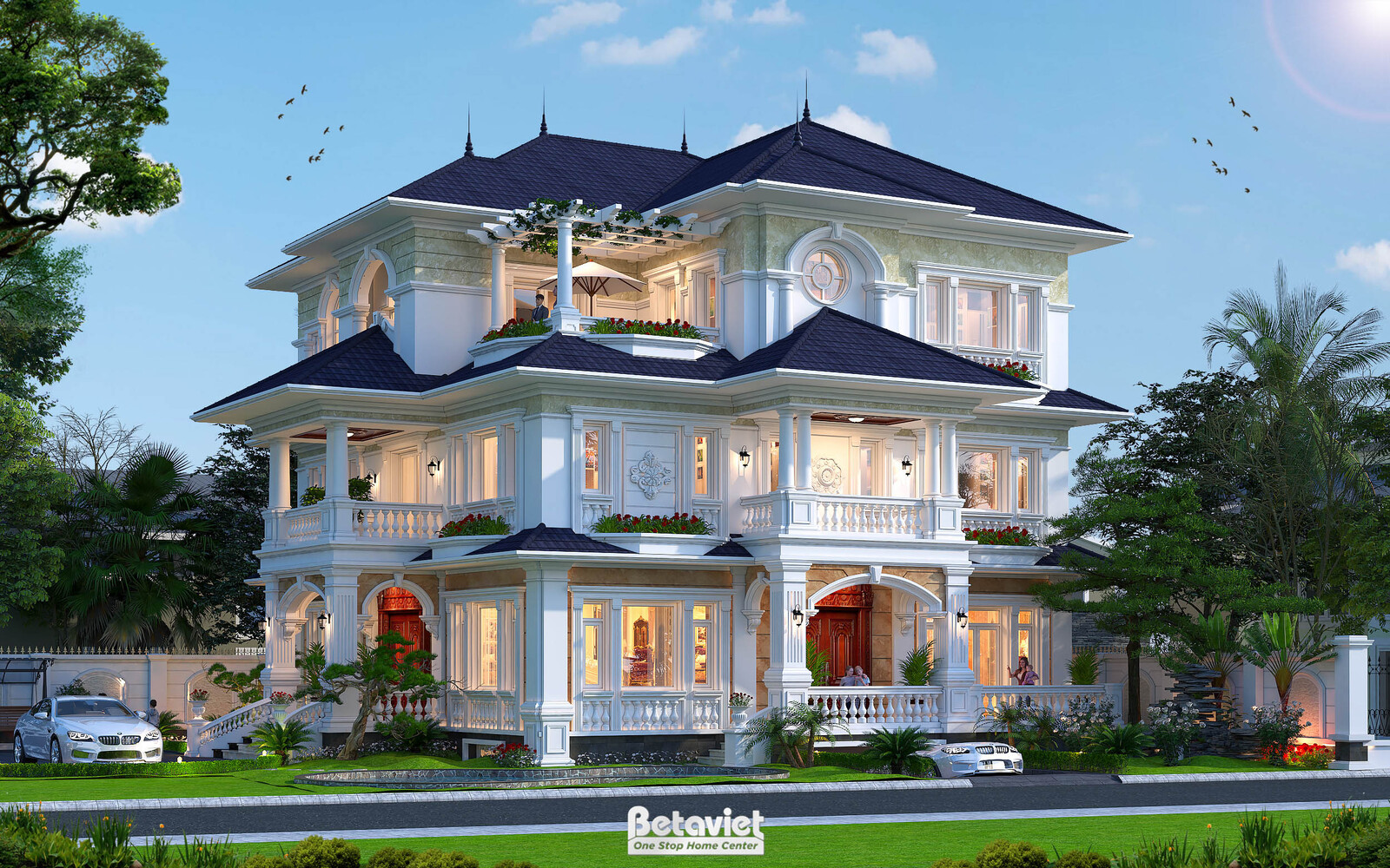 Biệt thự 3 tầng tân cổ điển KT22017 – phối cảnh mặt tiền (3)