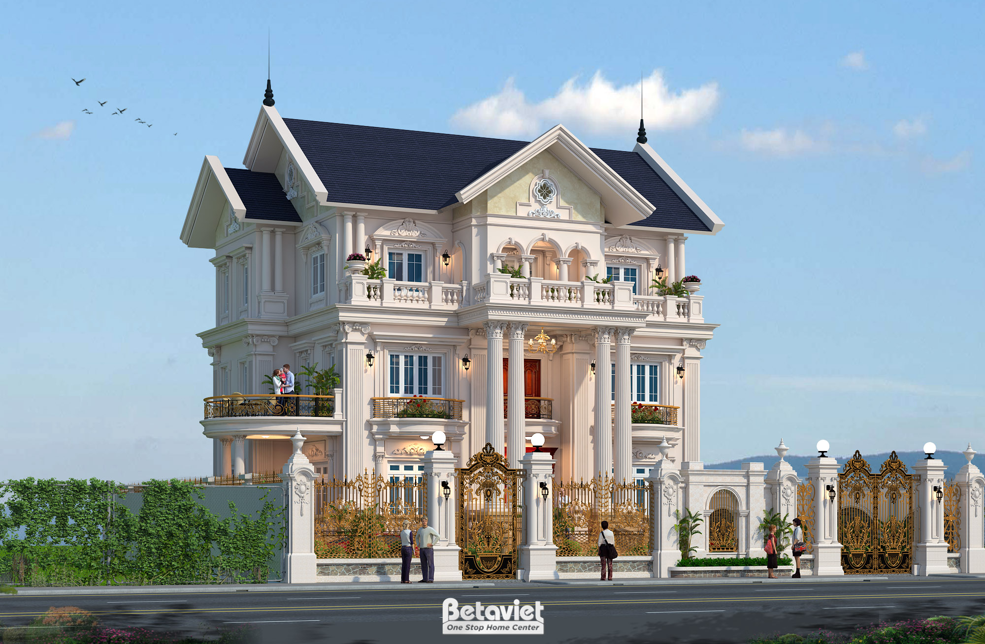 Thiết kế mặt tiền biệt thự 3 tầng tân cổ điển KĐT Picenza Plaza KT18014