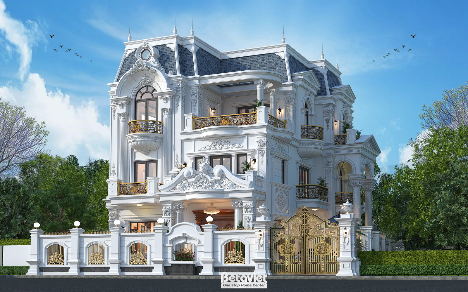 Biệt thự 3 tầng tân cổ điển KT23104 – ban công
