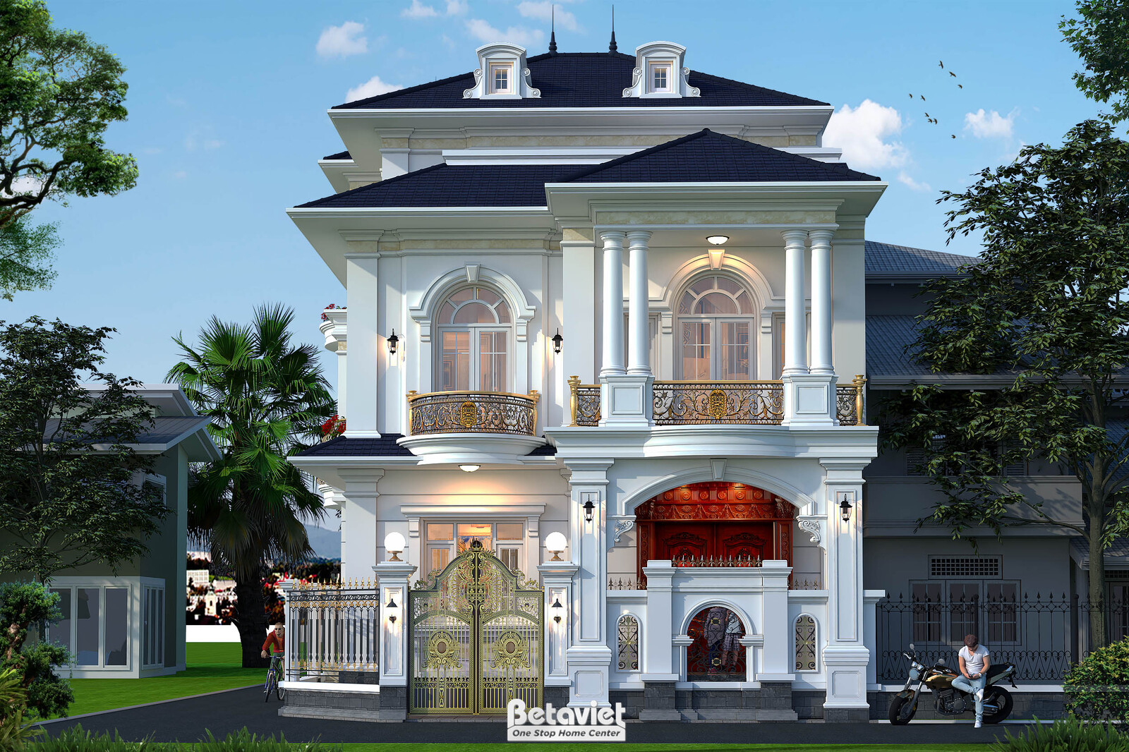 Biệt thự 3 tầng tân cổ điển KT21171 – phối cảnh mặt tiền