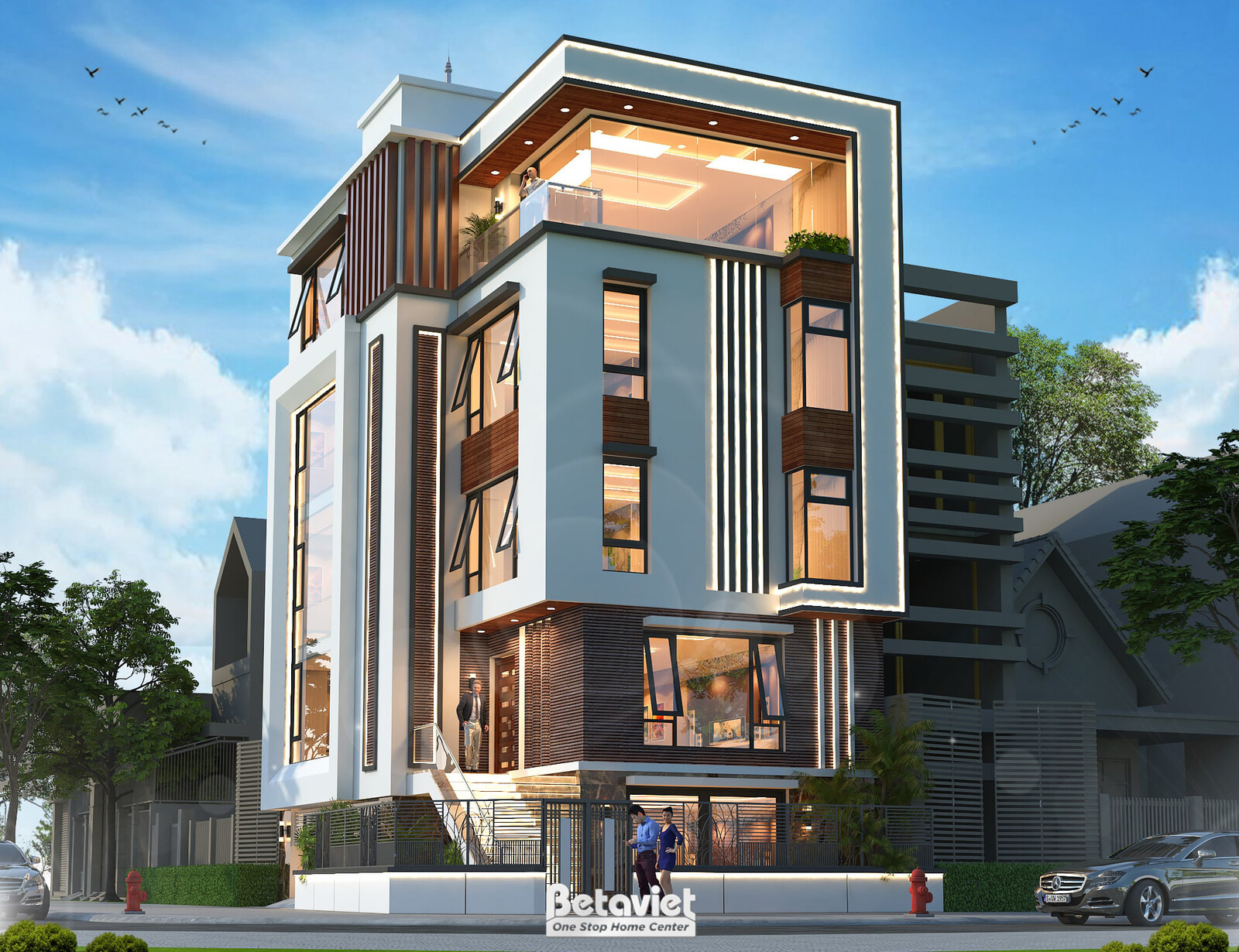 Biệt thự 4 tầng hiện đại luxury KT23074 – phối cảnh mặt tiền (2)