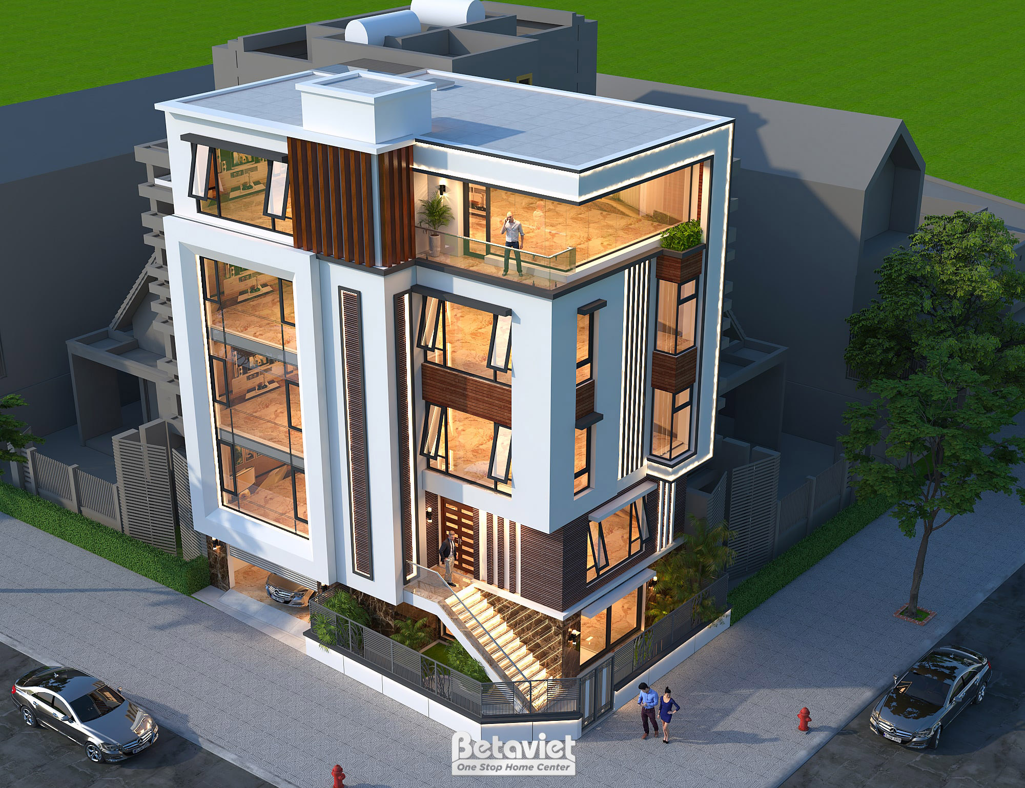 Thiết kế biệt thự góc 4 tầng hiện đại 4 phòng ngủ tại Hải Phòng KT23074
